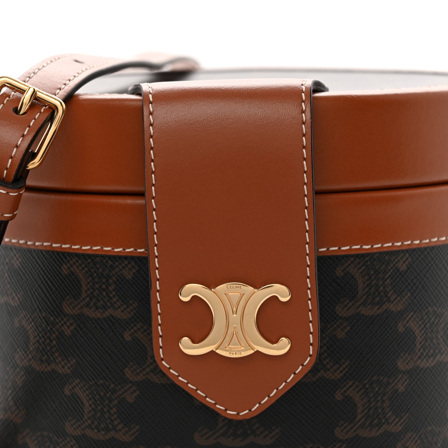 Calfskin Triomphe Canvas Medium Tambour Bag Tan