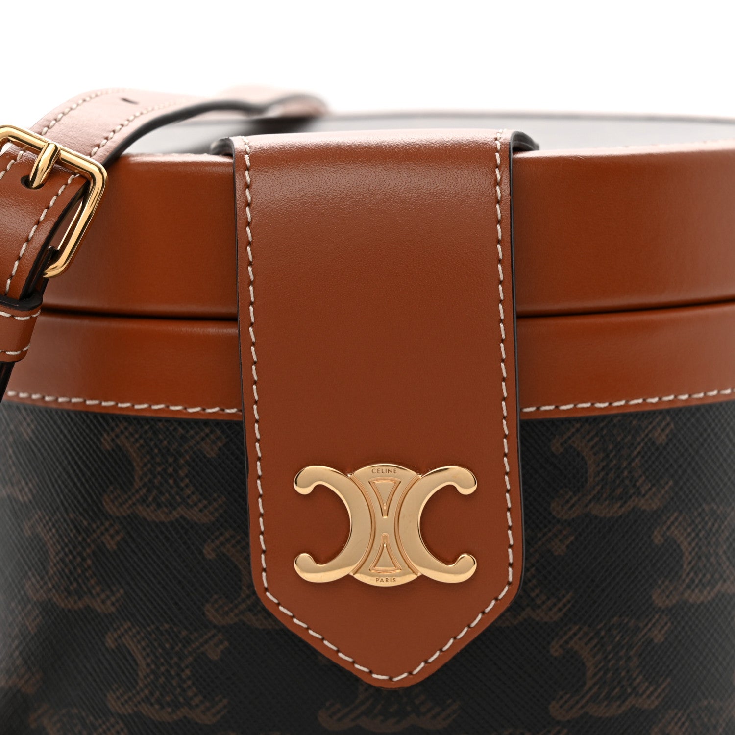 Celine Calfskin Triomphe Canvas Medium Tambour Bag Tan 8 of 10
