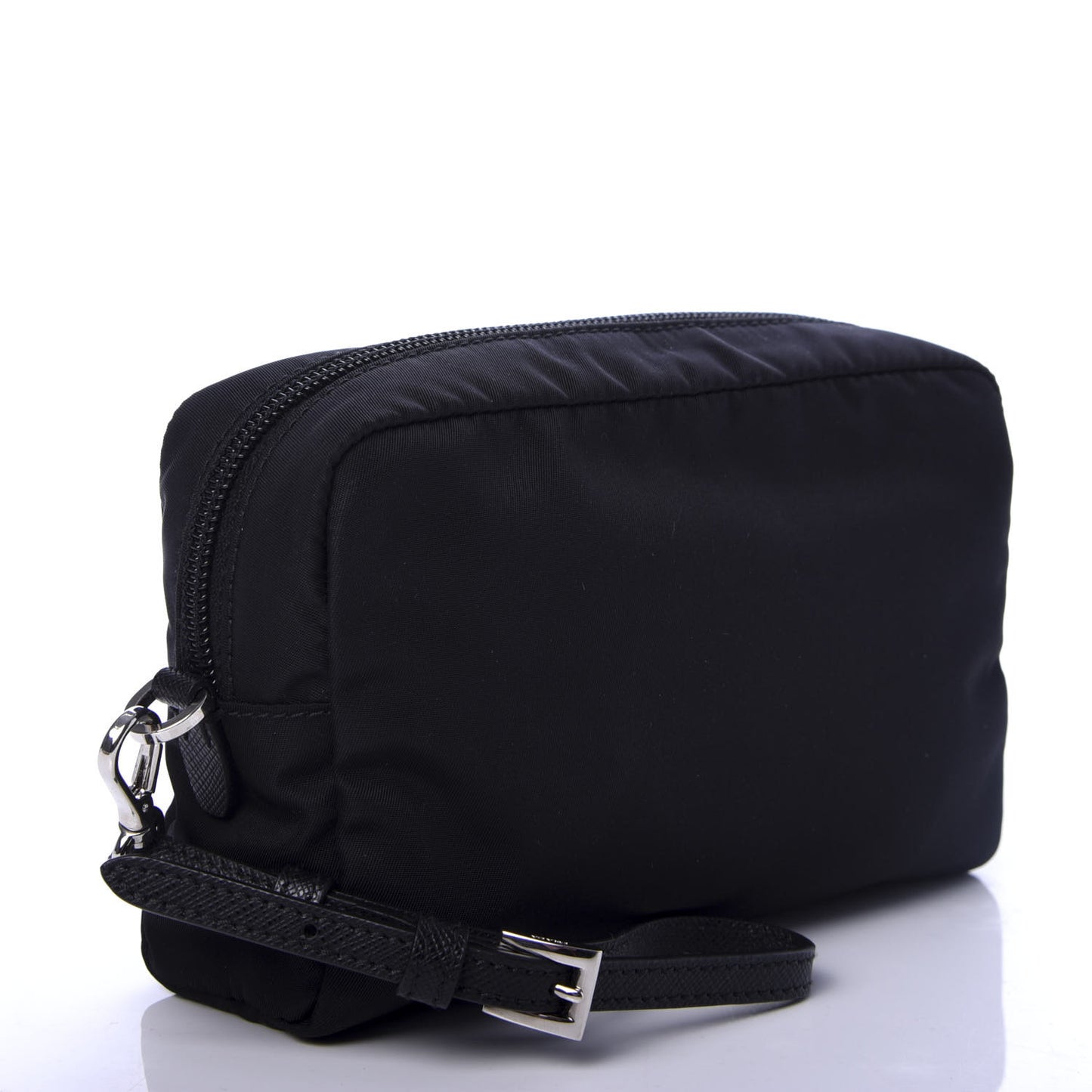 Tessuto Nylon Vela Saffiano Necessaire Wristlet Pouch Black