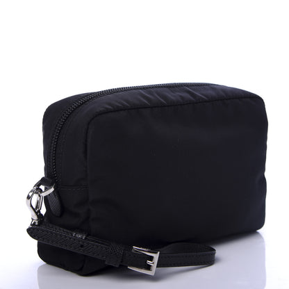 Prada Tessuto Nylon Vela Saffiano Necessaire Wristlet Pouch Black 3 of 7