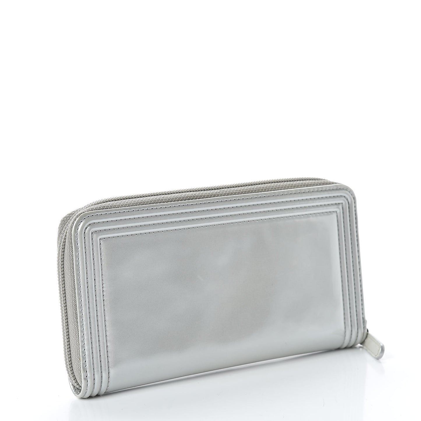 Glazed Calfskin Boy Zip Around Wallet Silver
