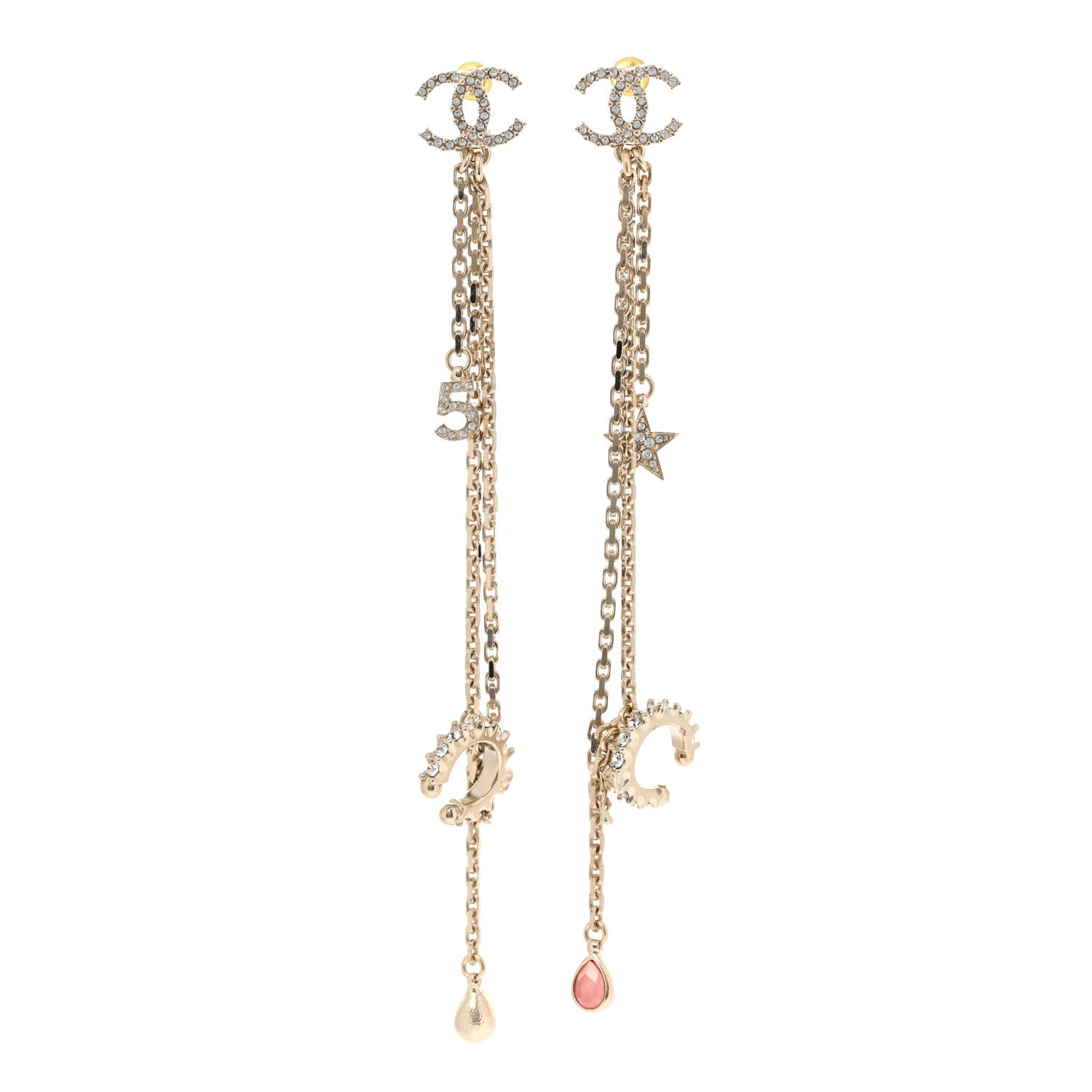 Chanel Crystal Star 5 Drop CC Earrings Gold 1 of 4