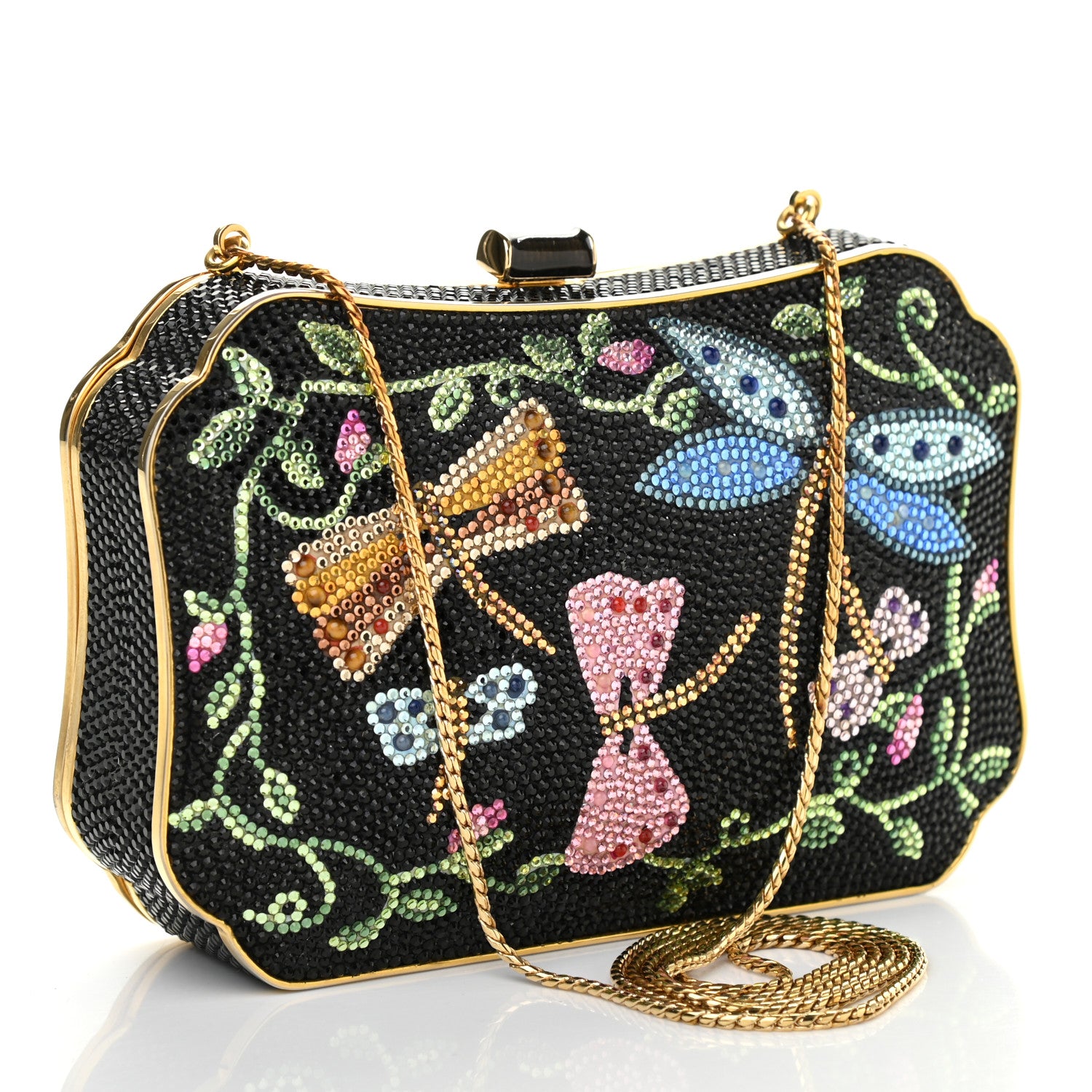 Judith Leiber Crystal Dragonfly Minaudiere Clutch Black Gold Multicolor 3 of 6