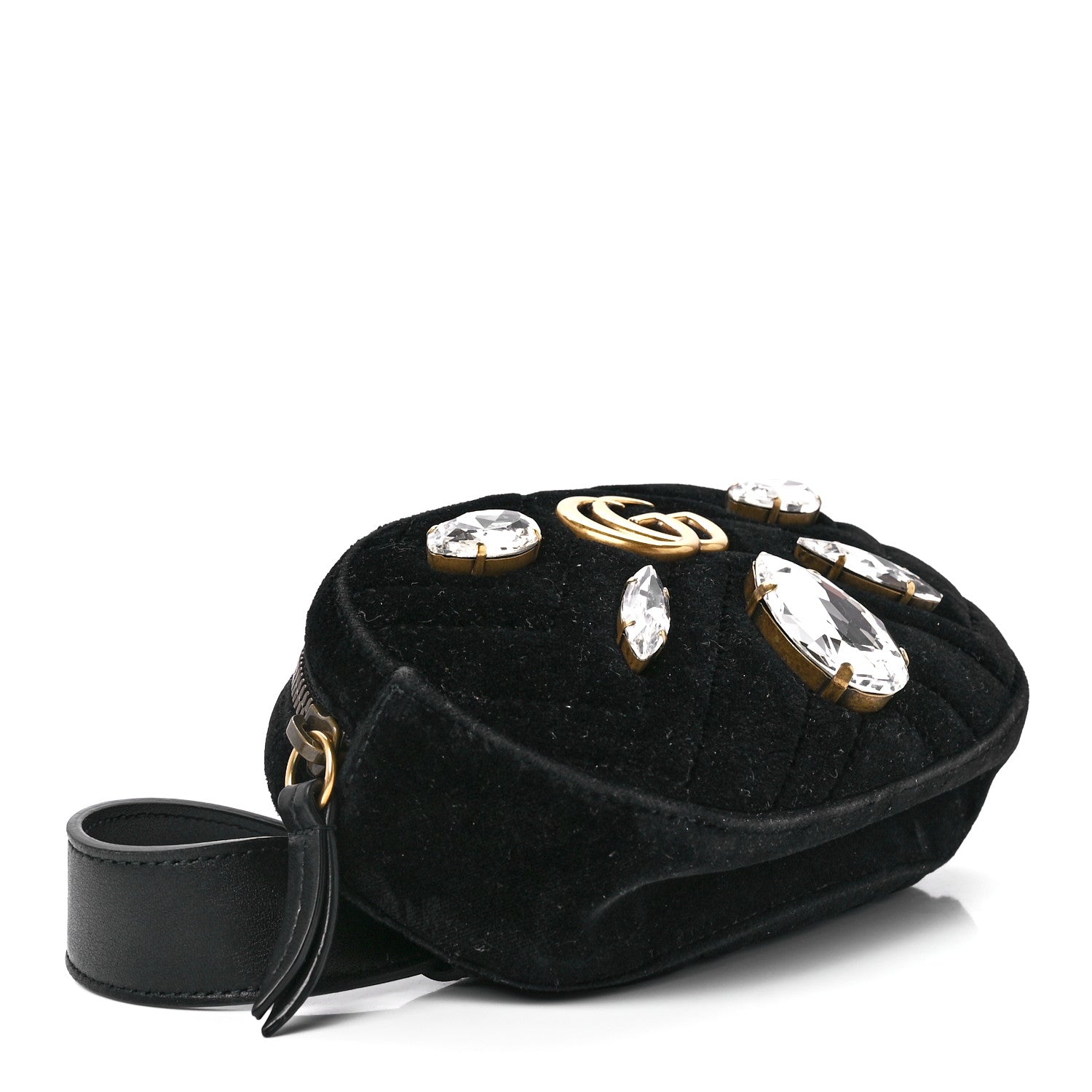 Gucci Velvet Matelasse Marquise Crystals GG Marmont Belt Bag 85 34 Black 3 of 13