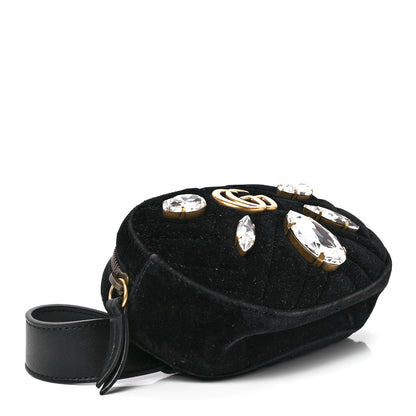 Gucci Velvet Matelasse Marquise Crystals GG Marmont Belt Bag 85 34 Black 3 of 13