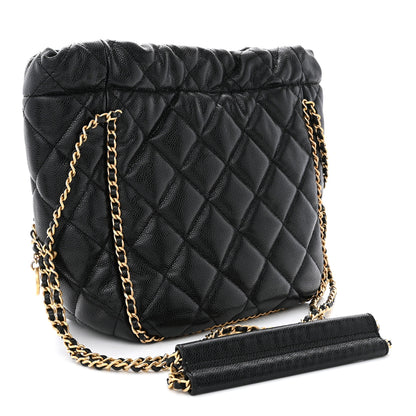 Chanel Caviar Quilted Chain Around Multi Chain Bucket Drawstring Bag Black 3 of 10
