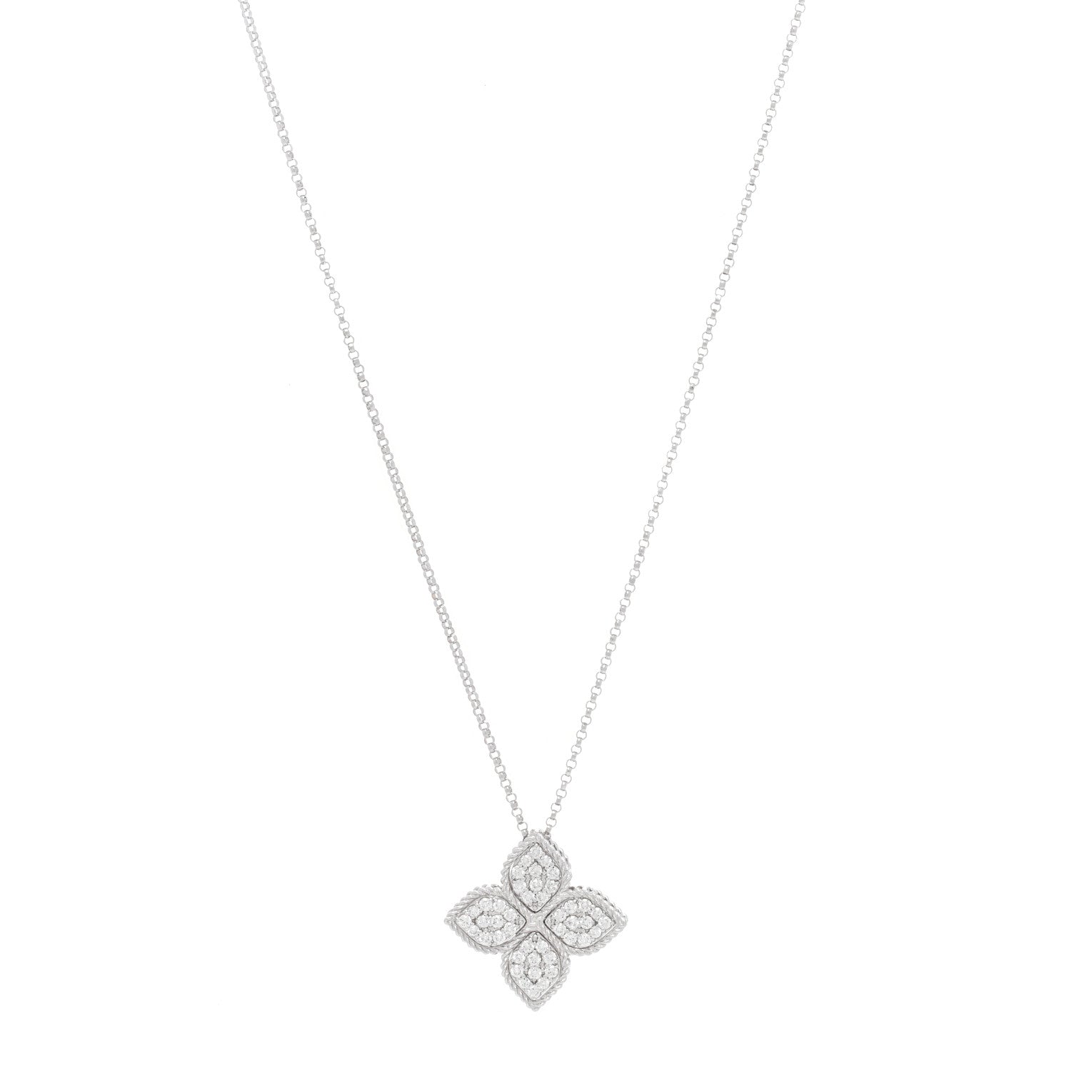 Roberto Coin 18K White Gold Diamond Large Venetian Princess Flower Pendant Necklace 1 of 6