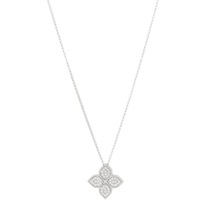 Roberto Coin 18K White Gold Diamond Large Venetian Princess Flower Pendant Necklace 1 of 6