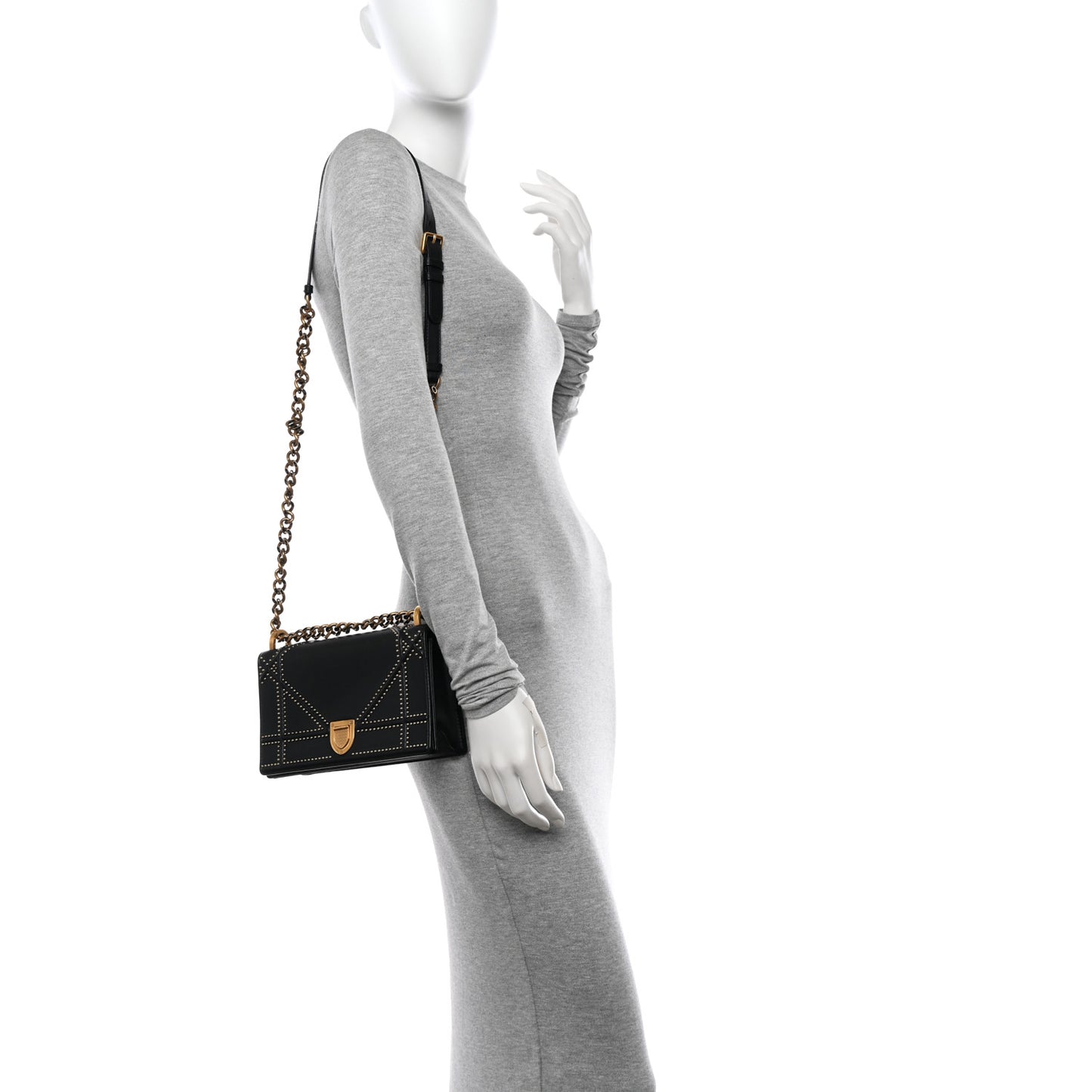 Lambskin Studded Small Diorama Flap Bag Black