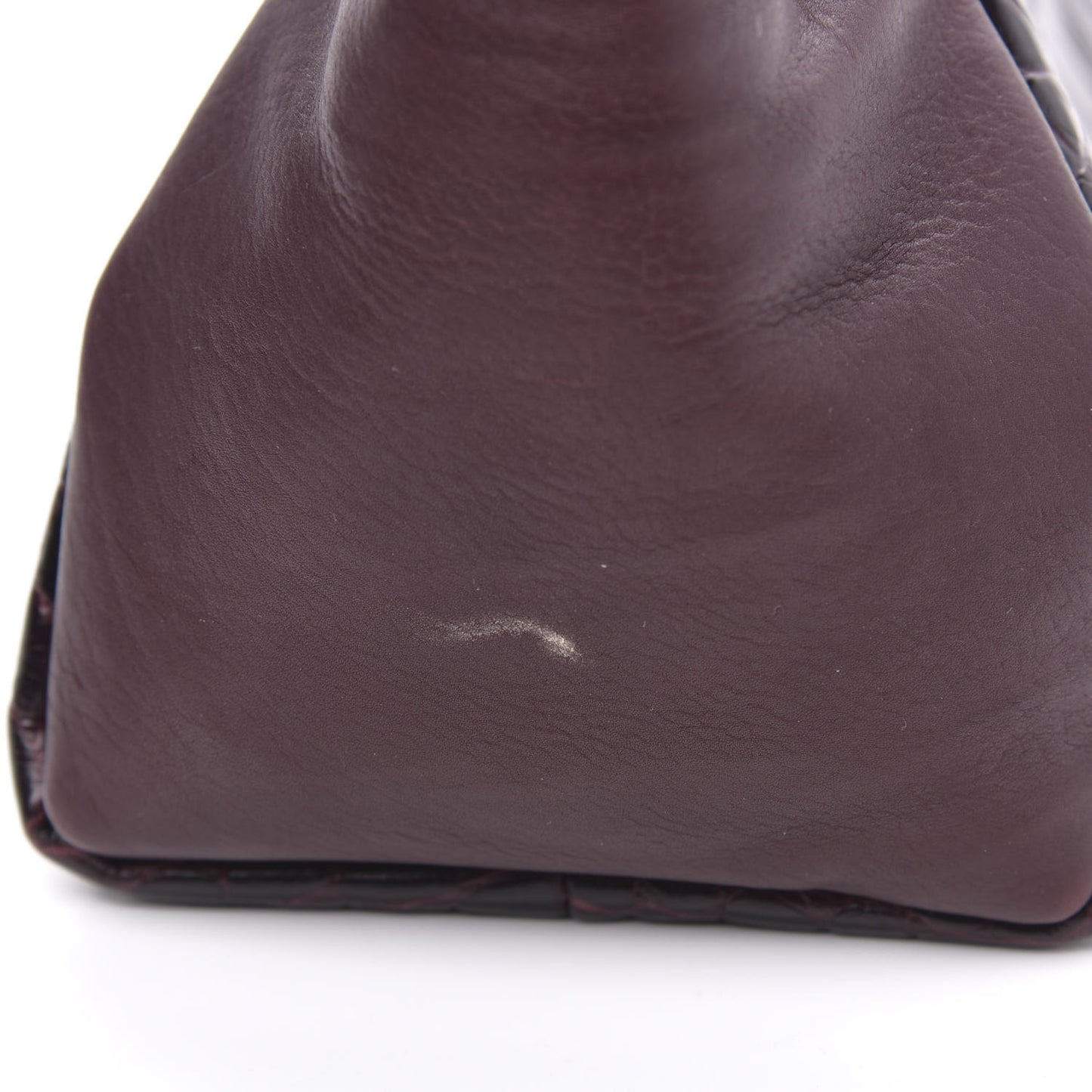Crocodile Stamped Calfskin Trilogy Clutch Aubergine