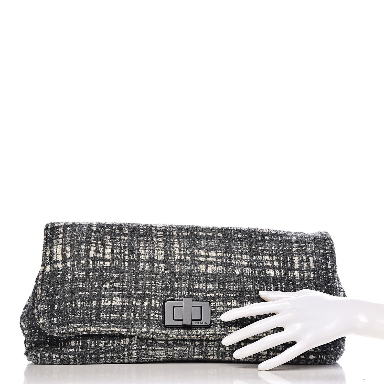 Prada Tweed Clutch Black White 2 of 9