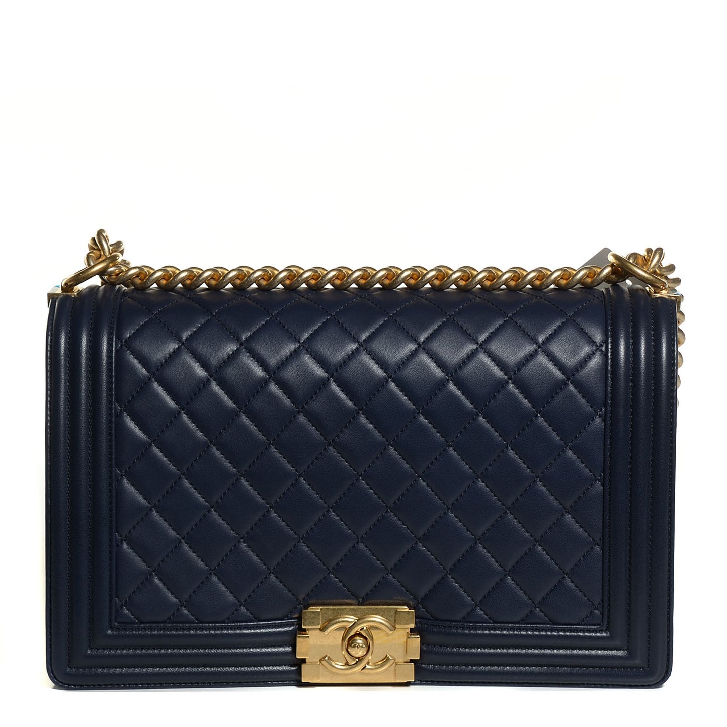 Lambskin Quilted New Medium Boy Flap Dark Navy