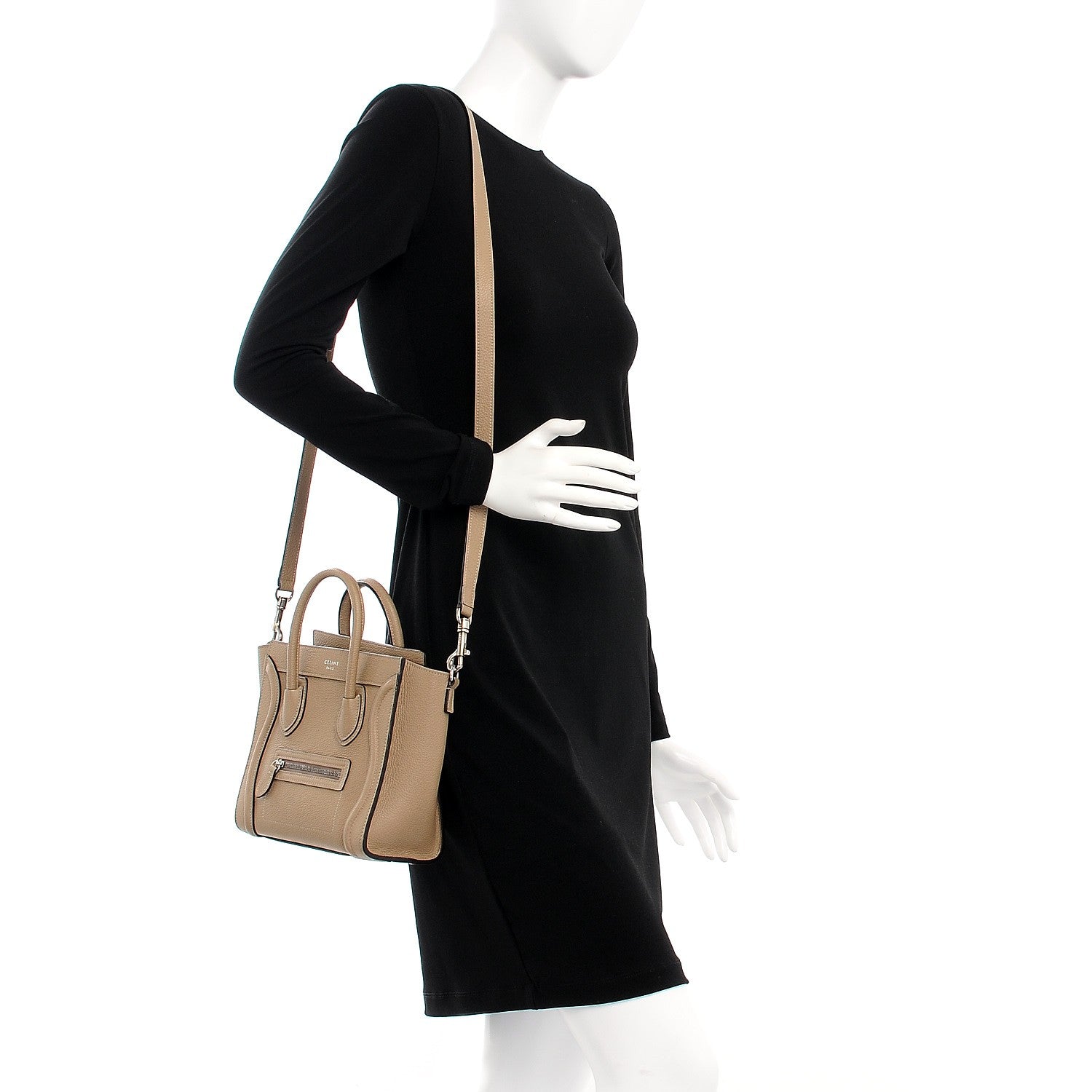 Celine Drummed Calfskin Nano Luggage Dune 2 of 7