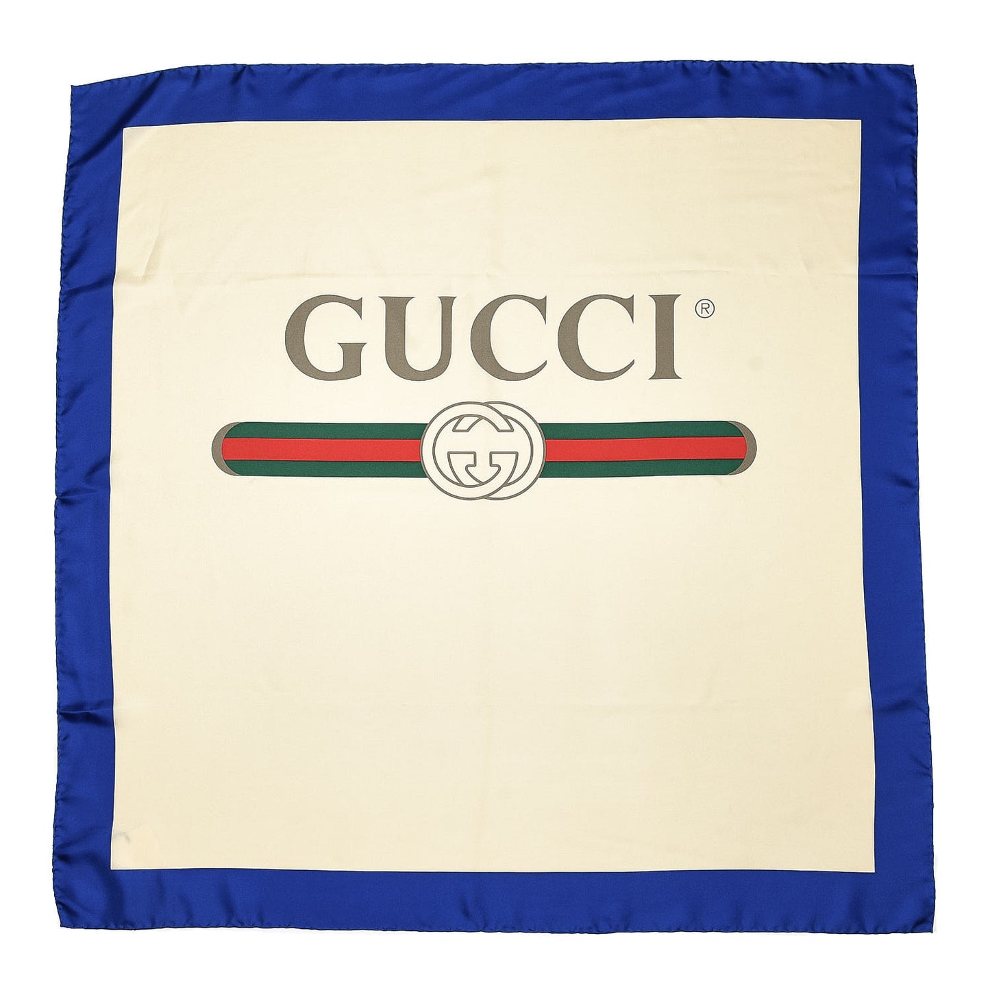 Silk Logo Square Scarf Ivory Blue