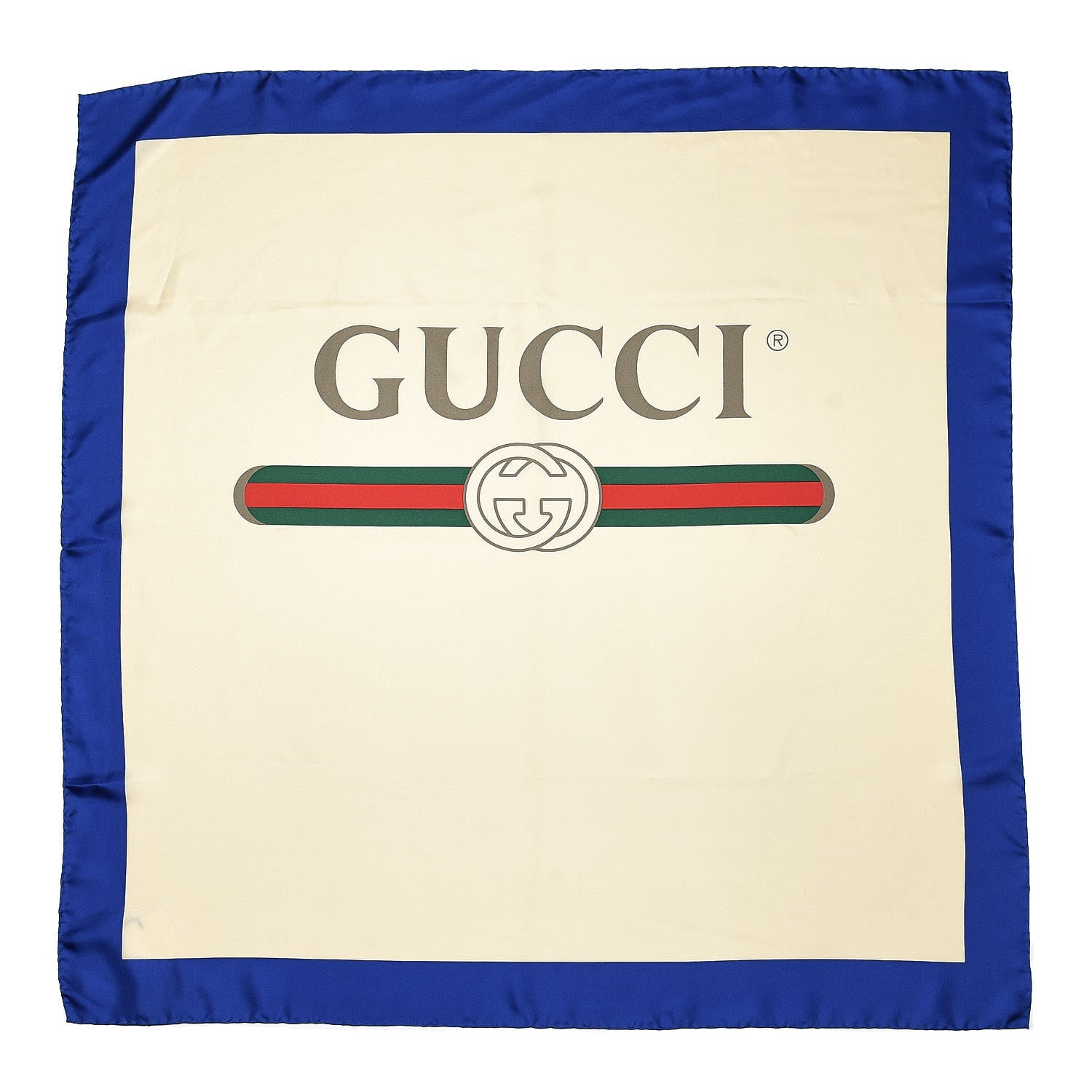 Gucci Silk Logo Square Scarf Ivory Blue 1 of 6