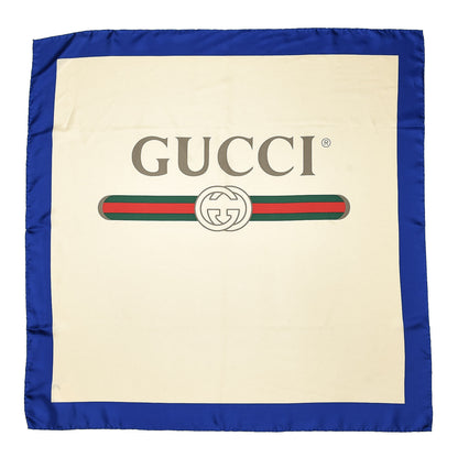Gucci Silk Logo Square Scarf Ivory Blue 1 of 6