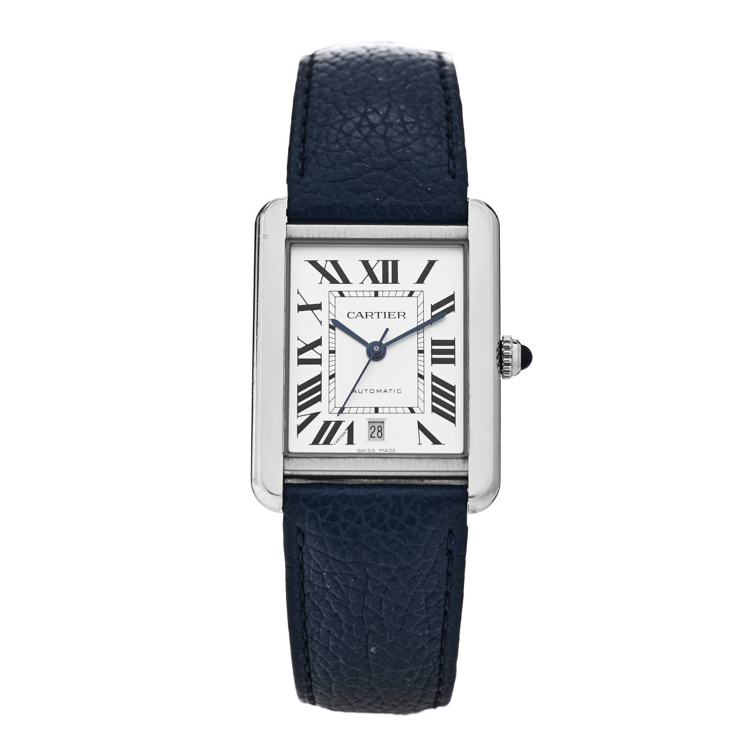 Cartier Stainless Steel Calfskin 31mm Tank Solo Automatic Watch Blue 1 of 4