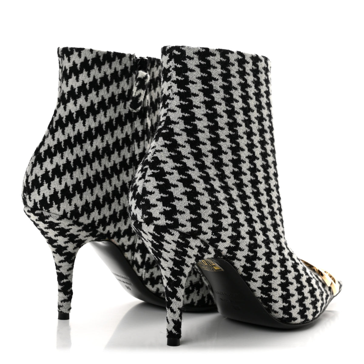 Balenciaga Wool Houndstooth BB Pointy Toe Ankle Booties 38 Black Ivory 5 of 10