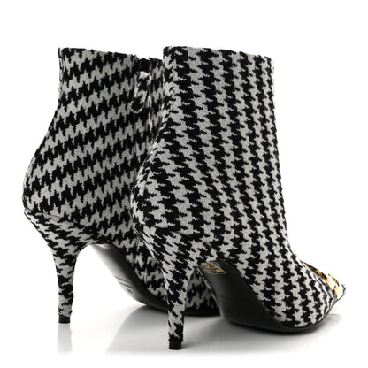 Balenciaga Wool Houndstooth BB Pointy Toe Ankle Booties 38 Black Ivory 5 of 10