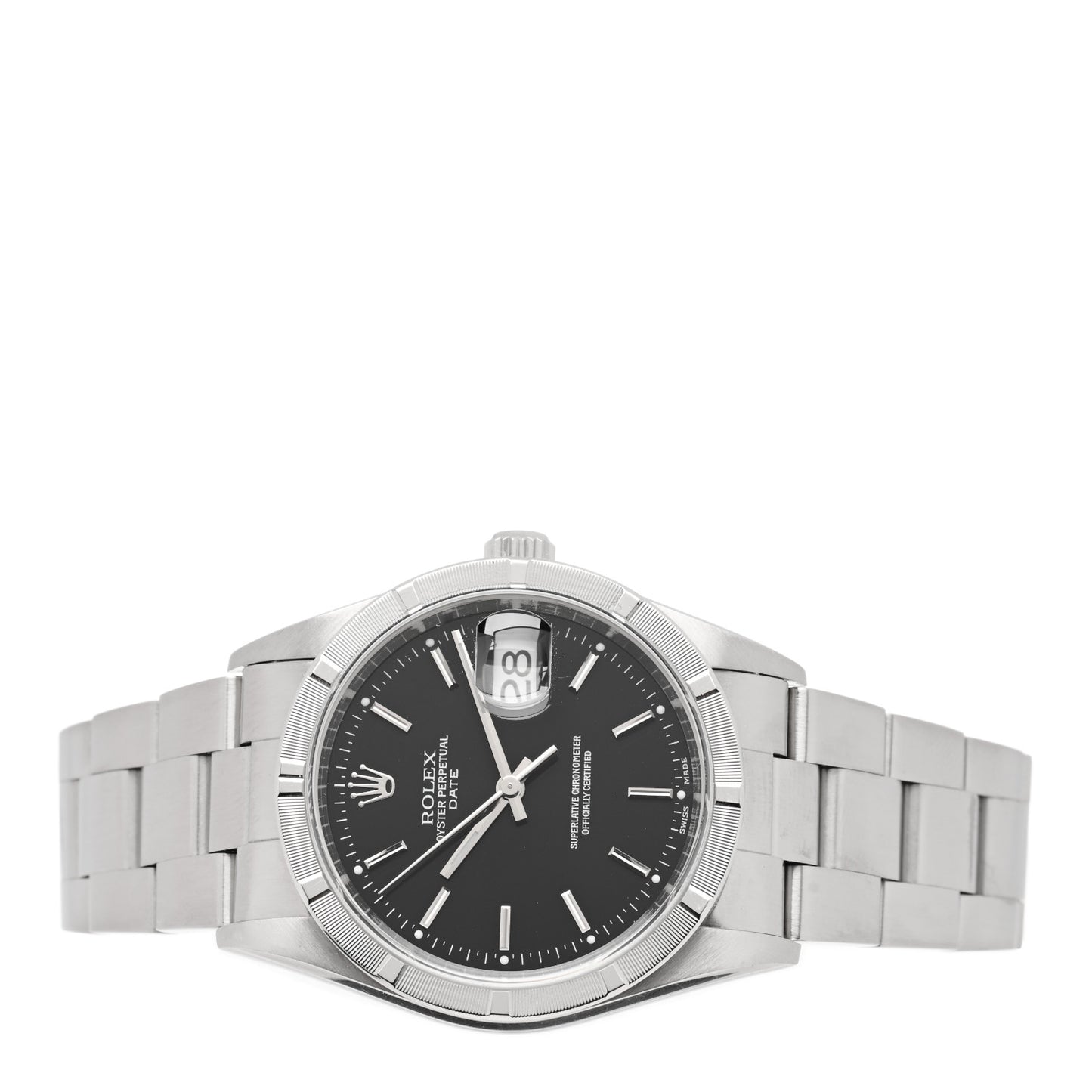 Stainless Steel 34mm Oyster Perpetual Date Watch Black 15210