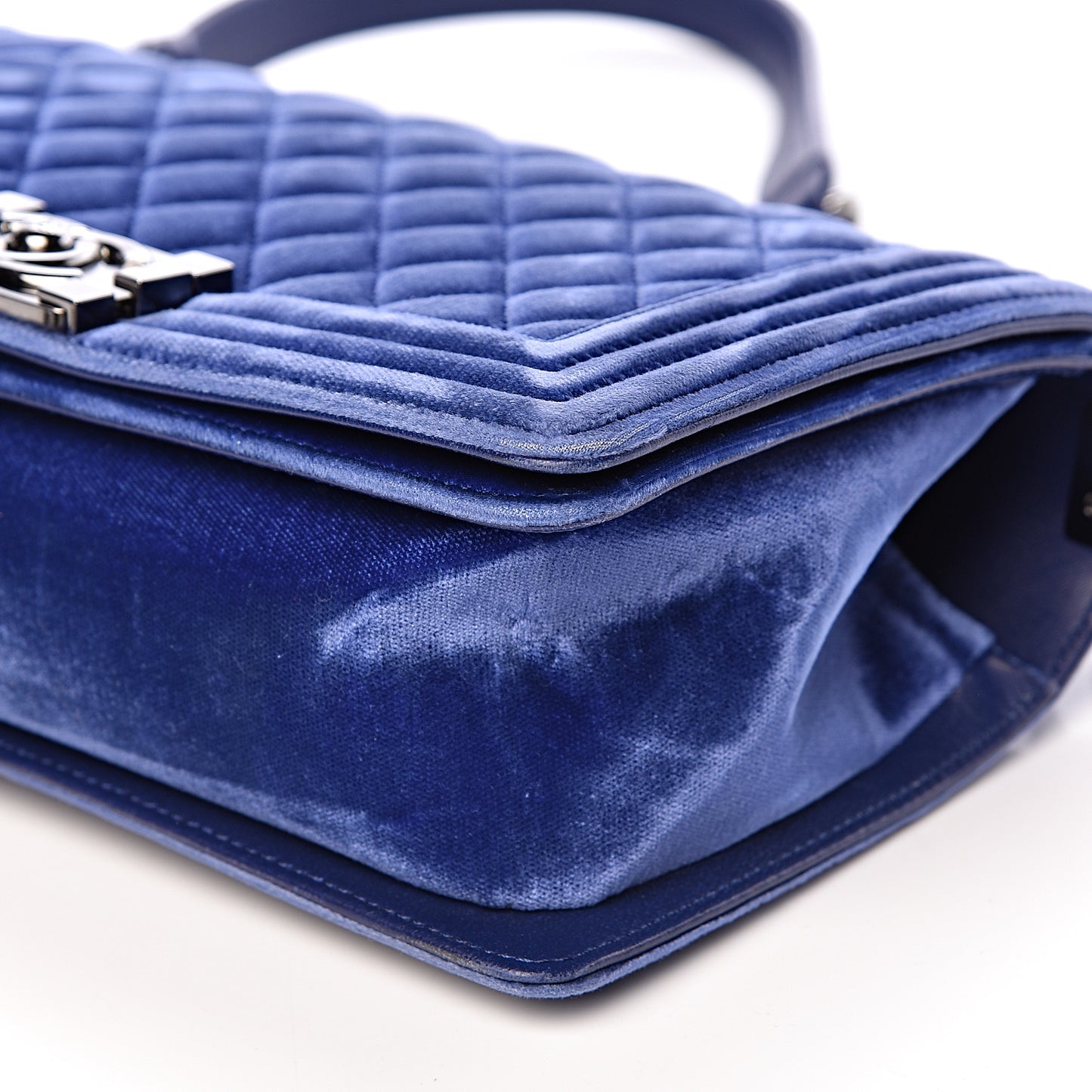 Velvet Quilted Medium Boy Flap Blue