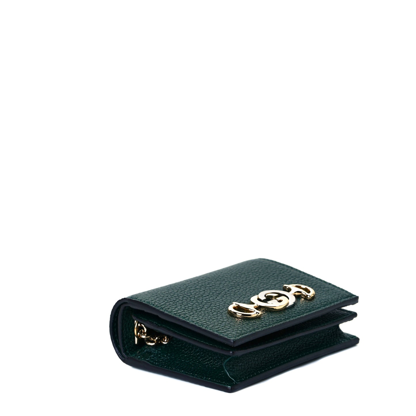Grainy Calfskin Zumi Chain Card Case Wallet Vintage Green