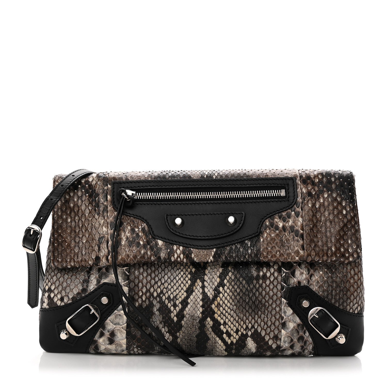 Balenciaga Snakeskin Classic Silver Hardware Envelope Strap Clutch 1 of 12