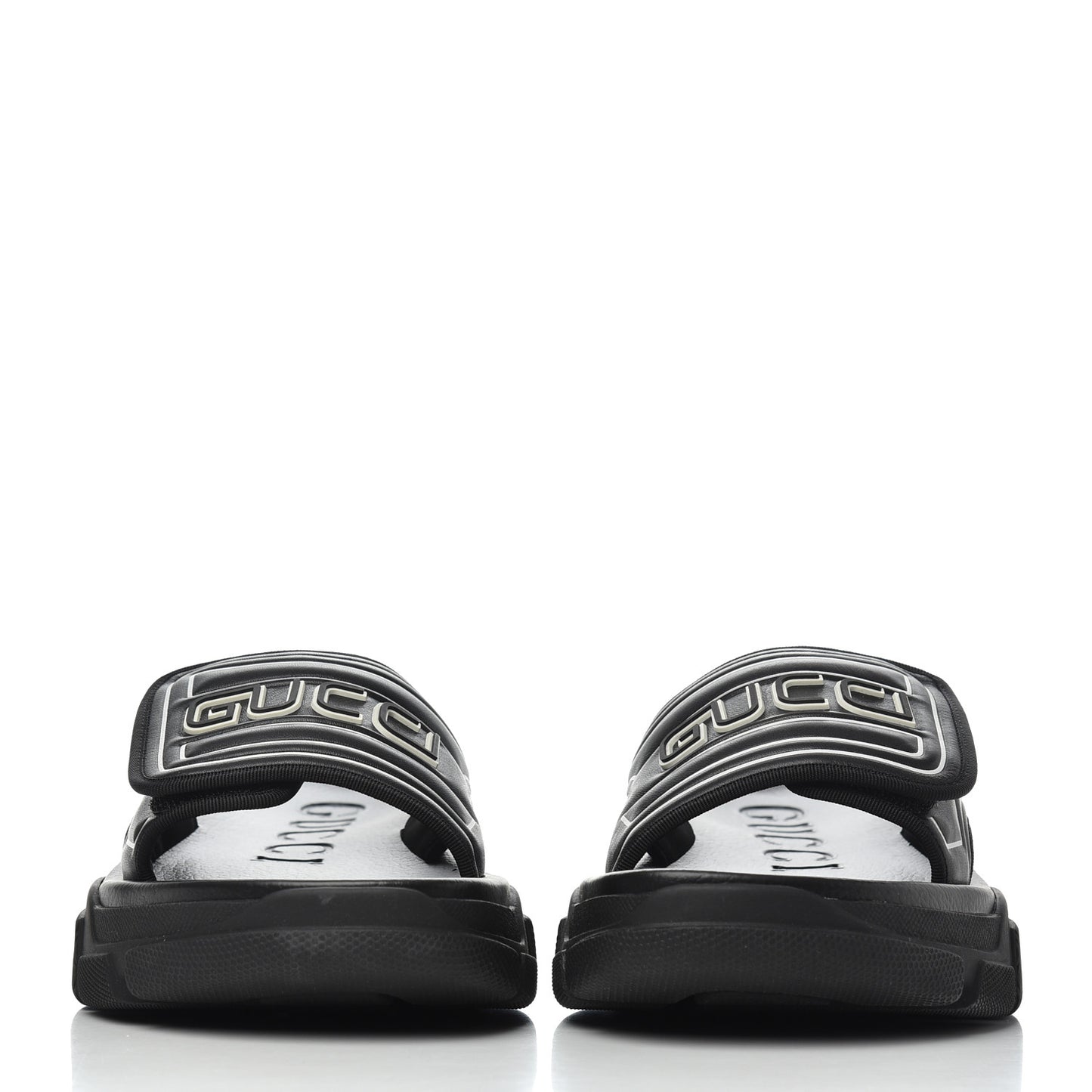 Nappa Grosgrain Logo Mens Velcro Chunky Slide Sandals 6 Black