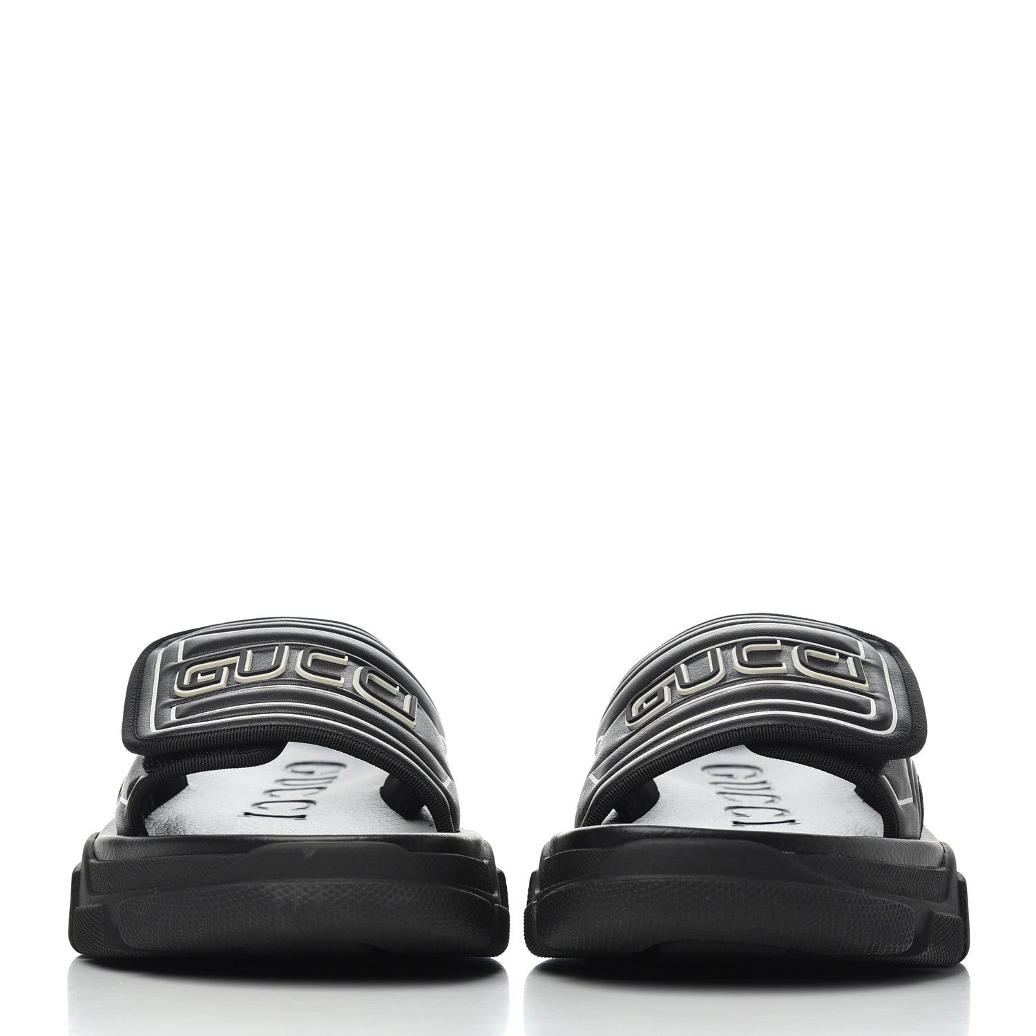Gucci Nappa Grosgrain Logo Mens Velcro Chunky Slide Sandals 6 Black 2 of 12