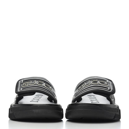 Gucci Nappa Grosgrain Logo Mens Velcro Chunky Slide Sandals 6 Black 2 of 12
