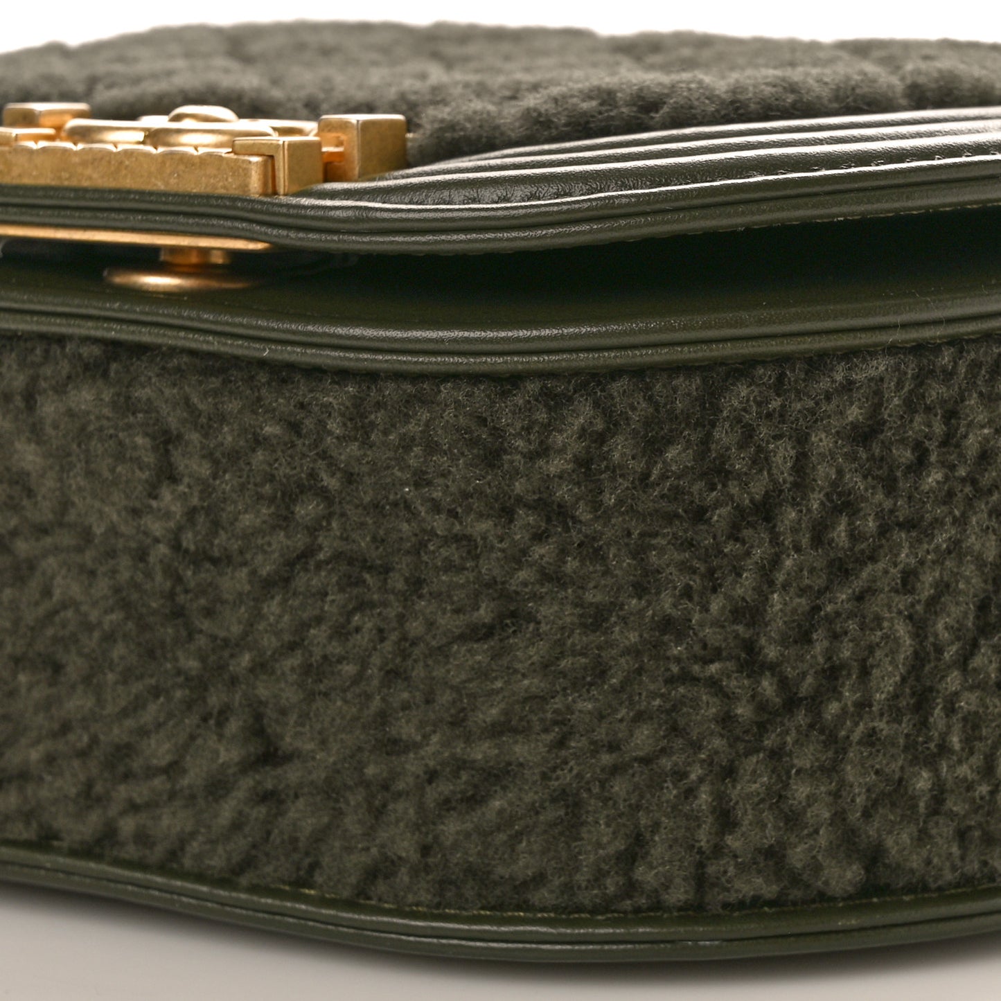 Calfskin Shearling Quilted Small Boy Messenger Bag Khaki