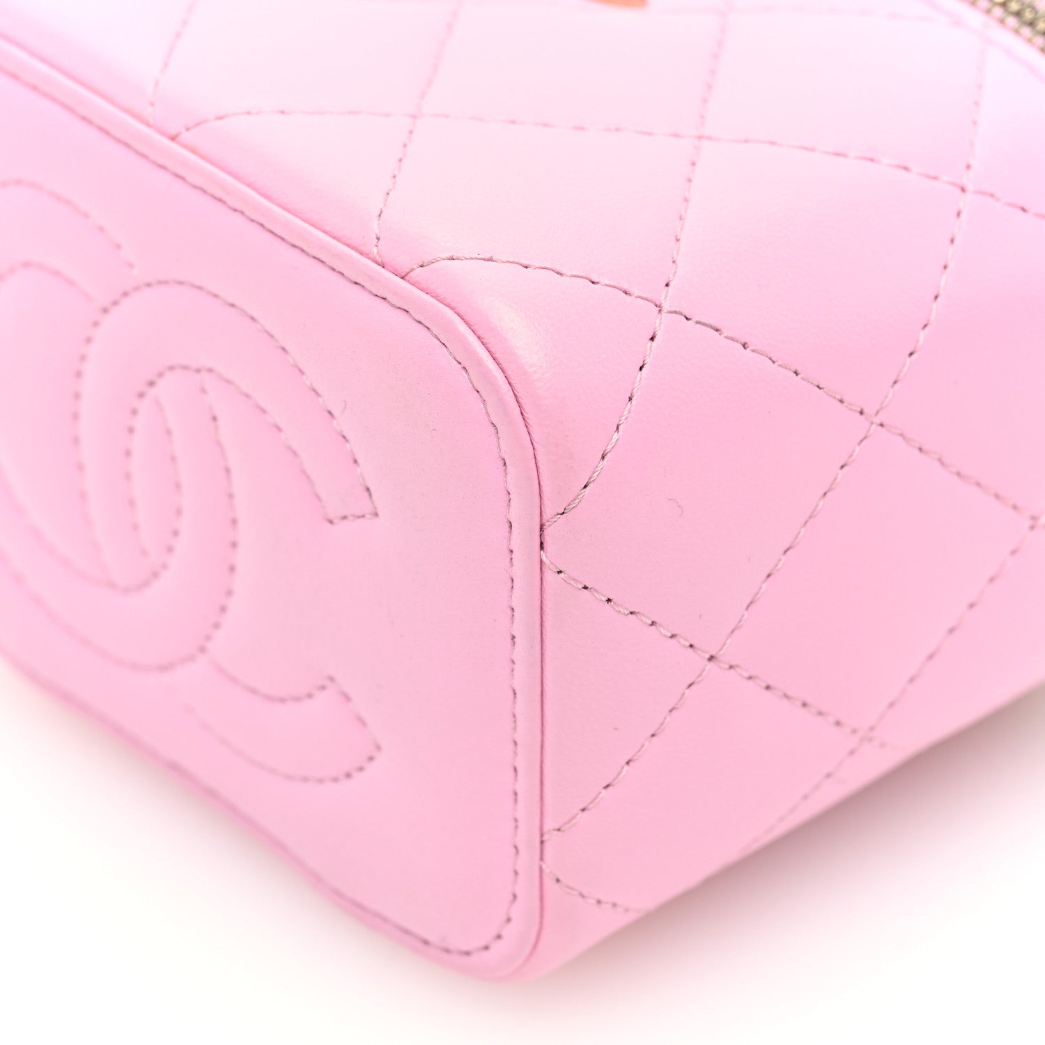 Chanel Lambskin Quilted Top Handle Mini Vanity Case With Chain Pink Green 10 of 10