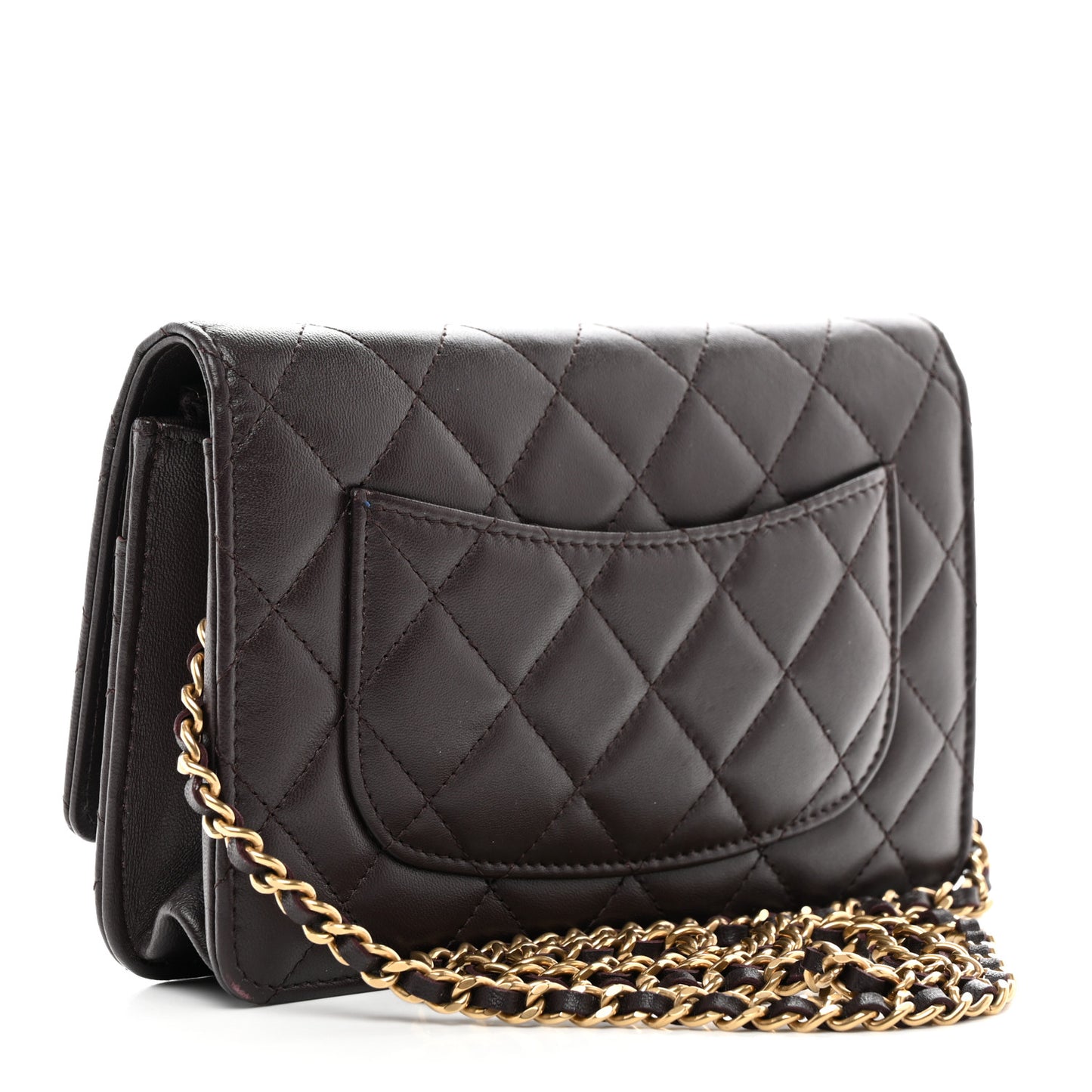 Lambskin Quilted Studded CC Wallet On Chain WOC Brown