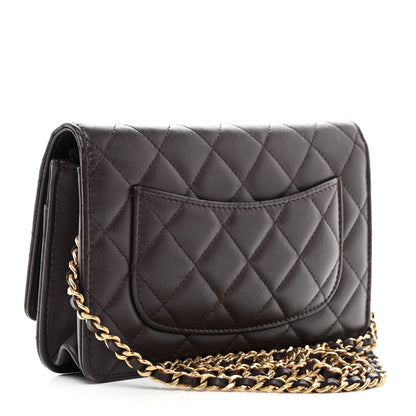 Chanel Lambskin Quilted Studded CC Wallet On Chain WOC Brown 3 of 12