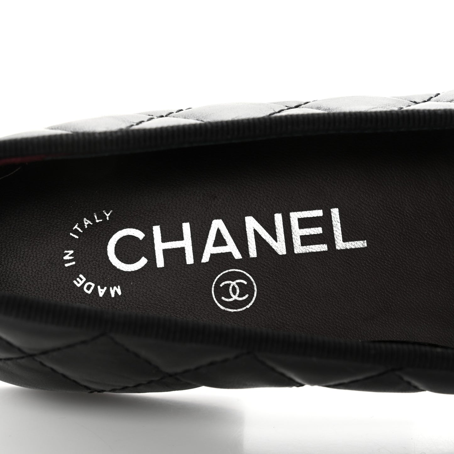 Aged Calfskin Quilted CC Cap Toe Ballerina Flats 36 Black