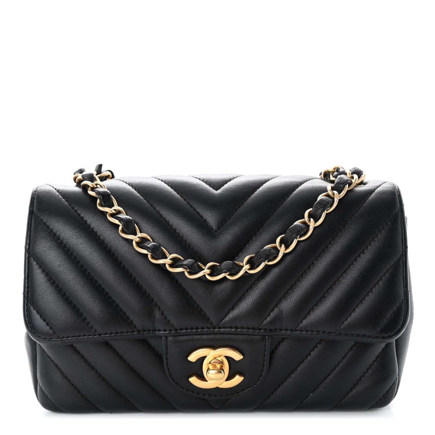 Chanel Lambskin Chevron Quilted Mini Rectangular Flap Black 1 of 11
