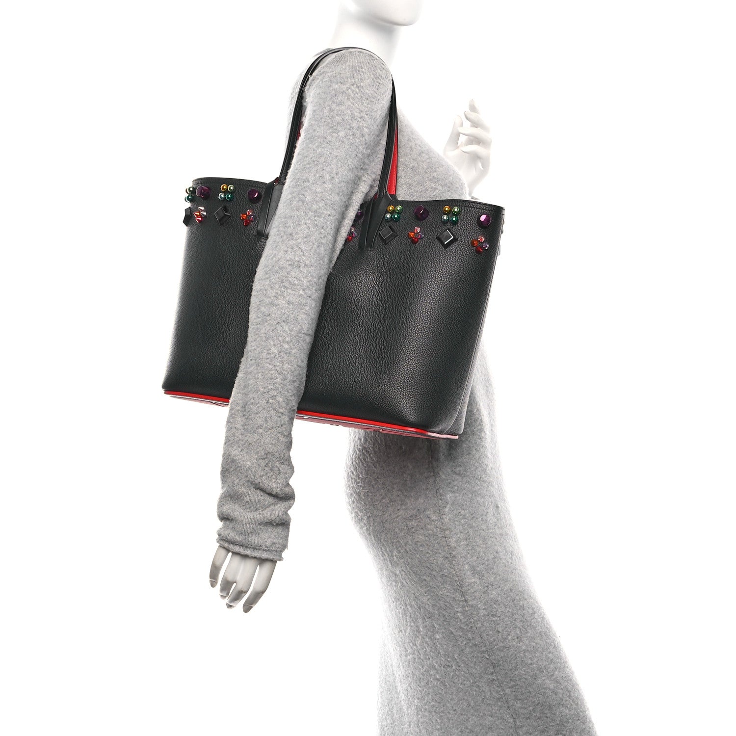 Christian Louboutin Calfskin Empire Spike Studded East West Cabata Tote Black Multicolor 2 of 10