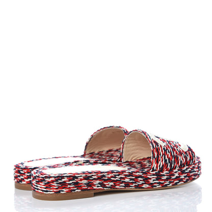 Chanel Cord CC Espadrille Slip On Sandals 36 Red Blue White 4 of 9
