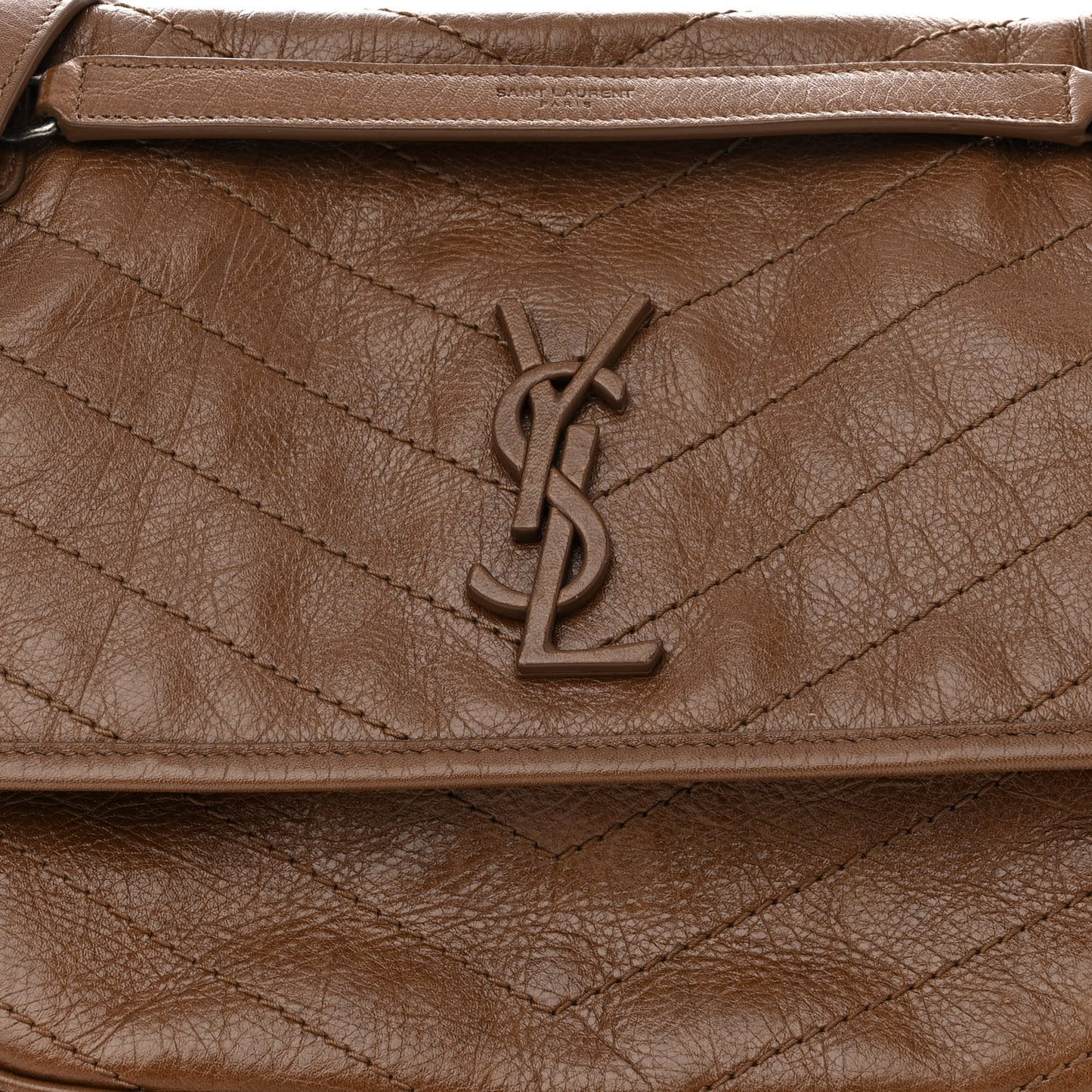 Crinkled Calfskin Matelasse Monogram Medium Niki Chain Satchel Tan Brown