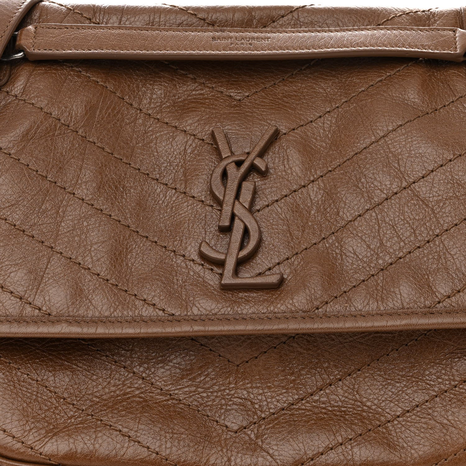 Saint Laurent Crinkled Calfskin Matelasse Monogram Medium Niki Chain Satchel Tan Brown 7 of 10