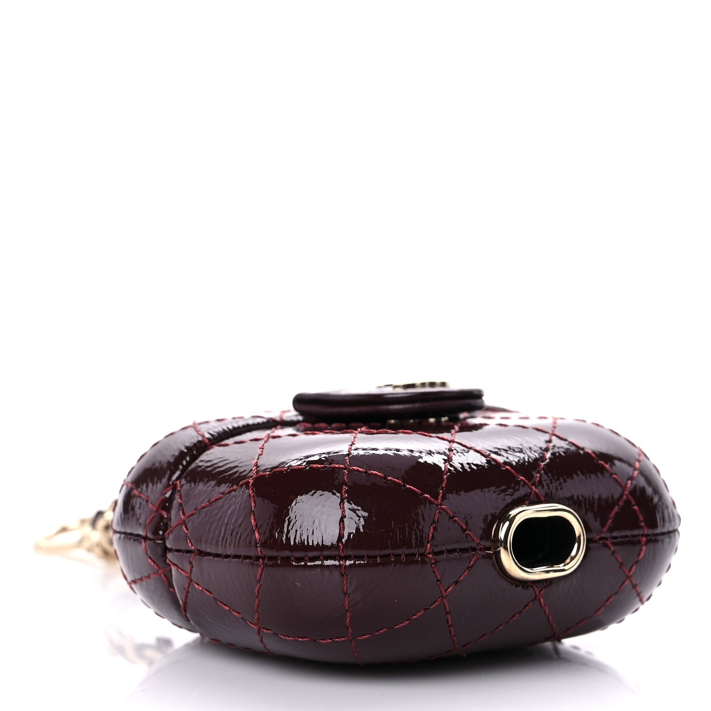 Glazed Calfskin Quilted Airpods Pro Case With Chain Burgundy