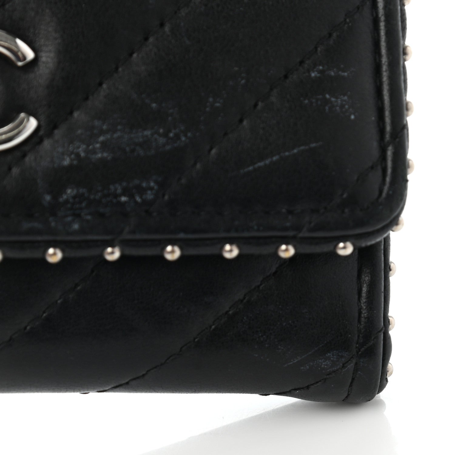 Chanel Lambskin Chevron Quilted Studded Flap Card Holder Black 12 of 12