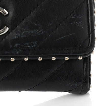 Chanel Lambskin Chevron Quilted Studded Flap Card Holder Black 12 of 12