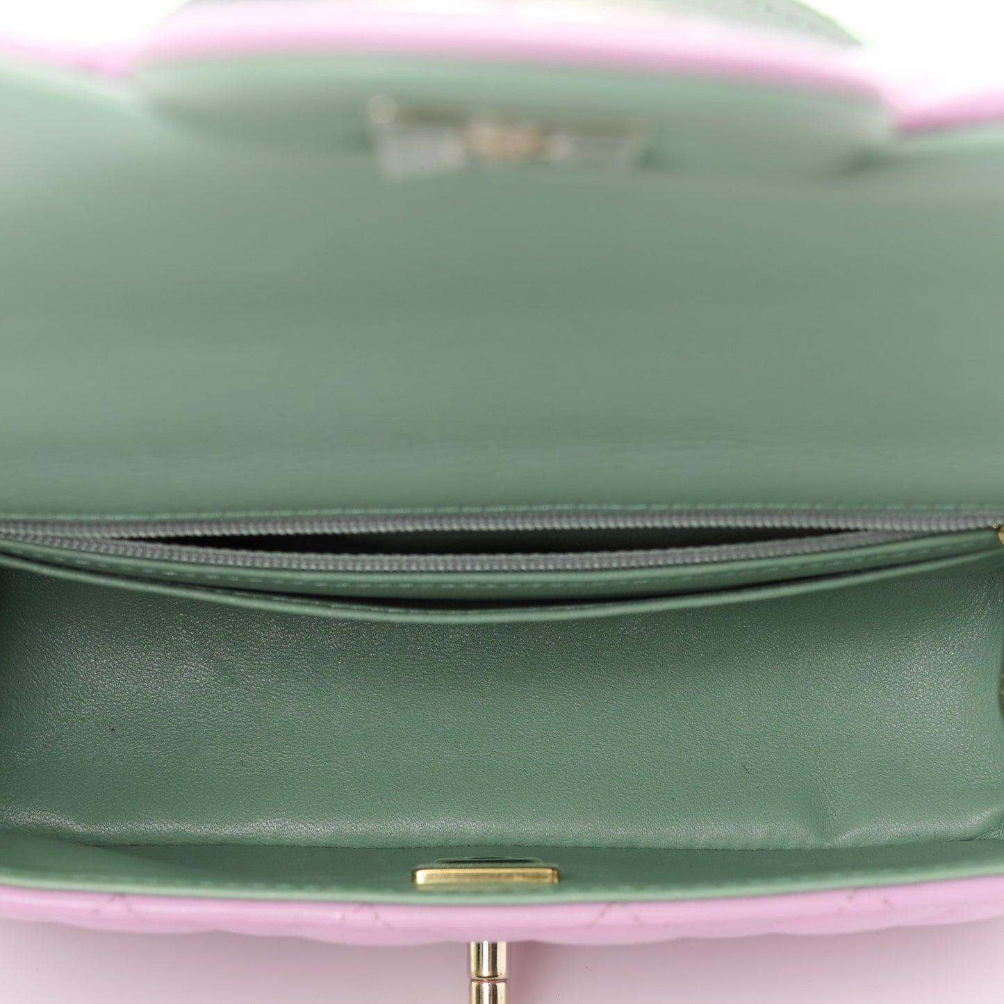 Lambskin Quilted Bi-Color Mini Top Handle Rectangular Flap Light Lilac Light Green