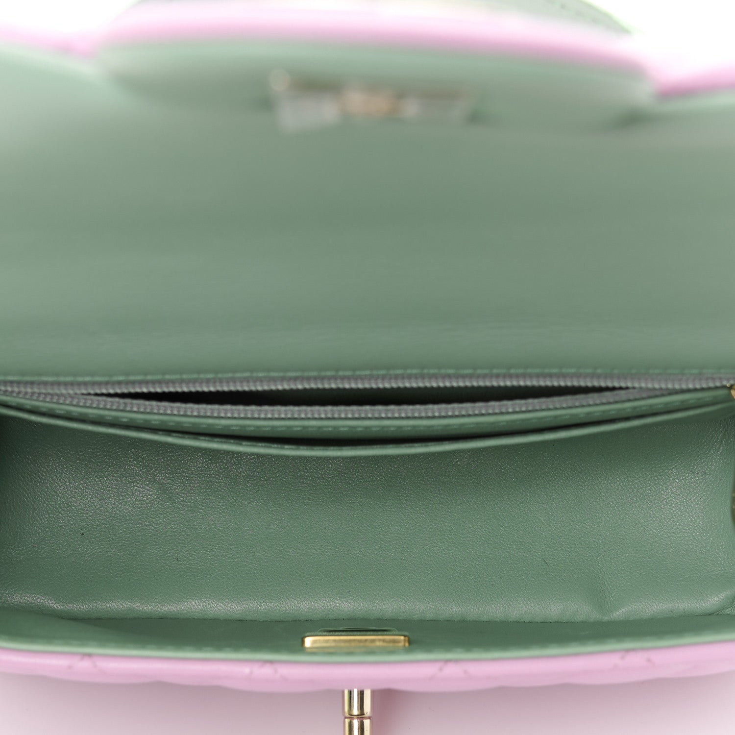 Chanel Lambskin Quilted Bi-Color Mini Top Handle Rectangular Flap Light Lilac Light Green 5 of 11