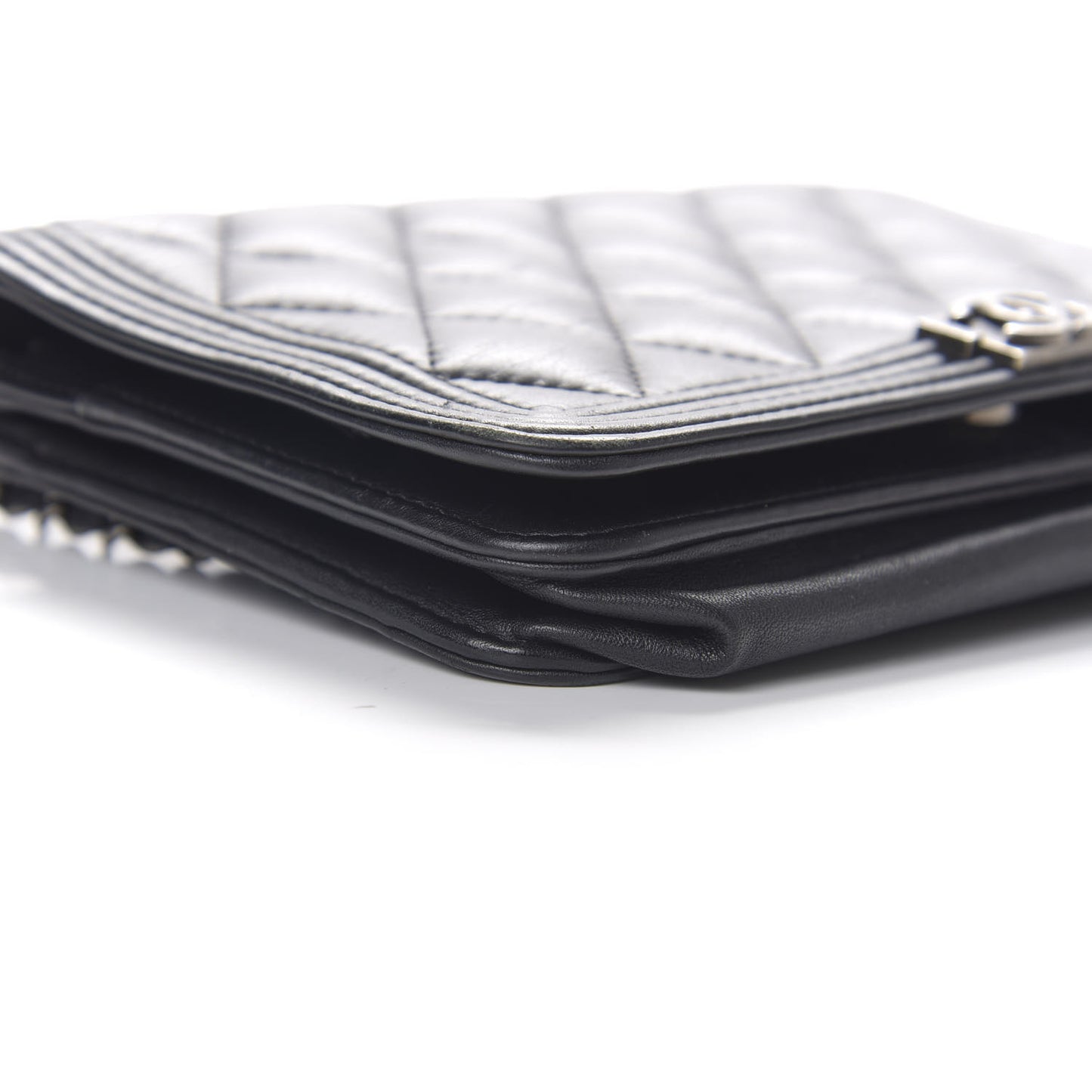 Calfskin Quilted Boy Wallet On Chain WOC Black