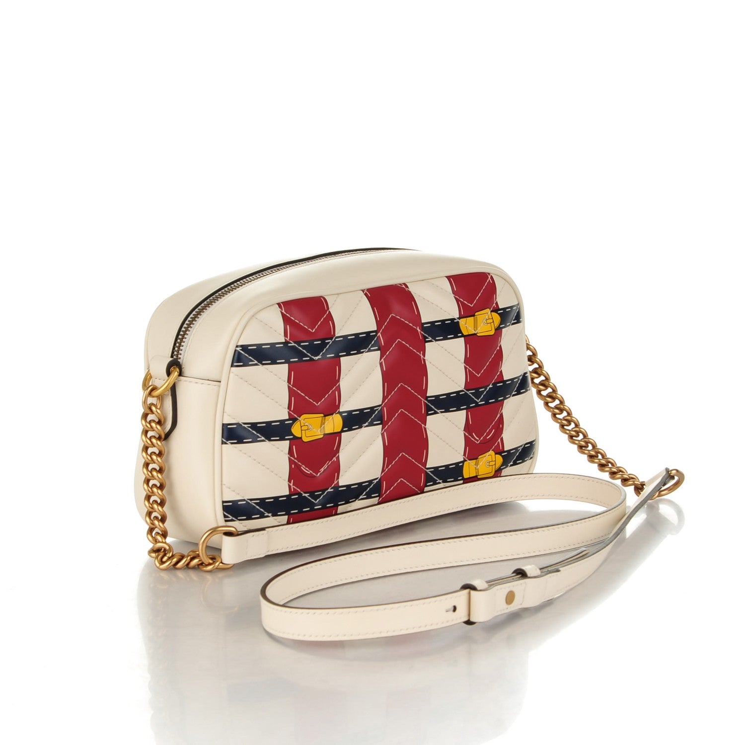 Gucci Calfskin Matelasse Trompe L'Oeil Print Small GG Marmont Chain Shoulder Bag White 3 of 7