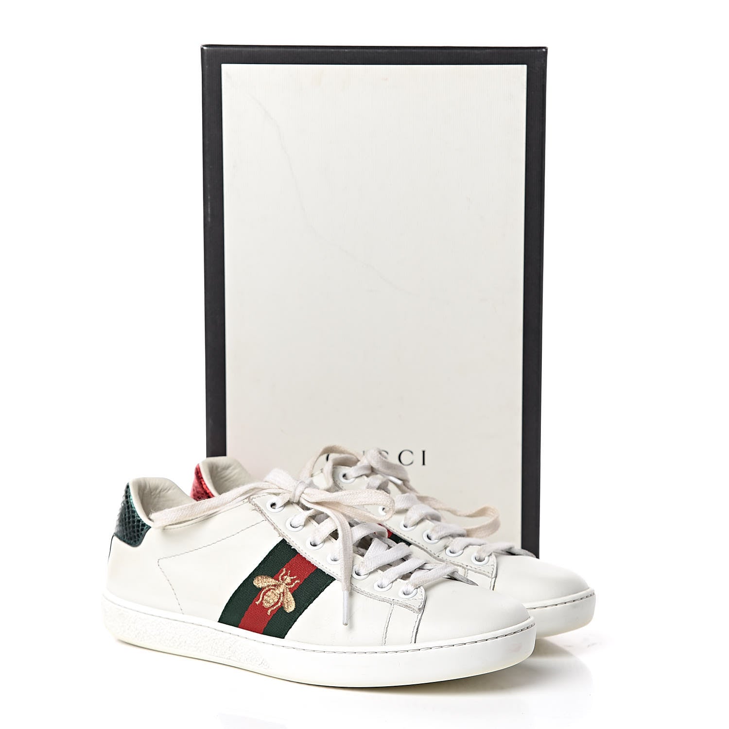 Gucci Calfskin Ayers Bee Embroidered Womens Ace Sneakers 36 White Green 21 of 21