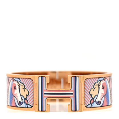 Hermes Enamel Printed Pegase Pop Wide Click Clac H Bracelet Album De Soie Bis 1 of 4