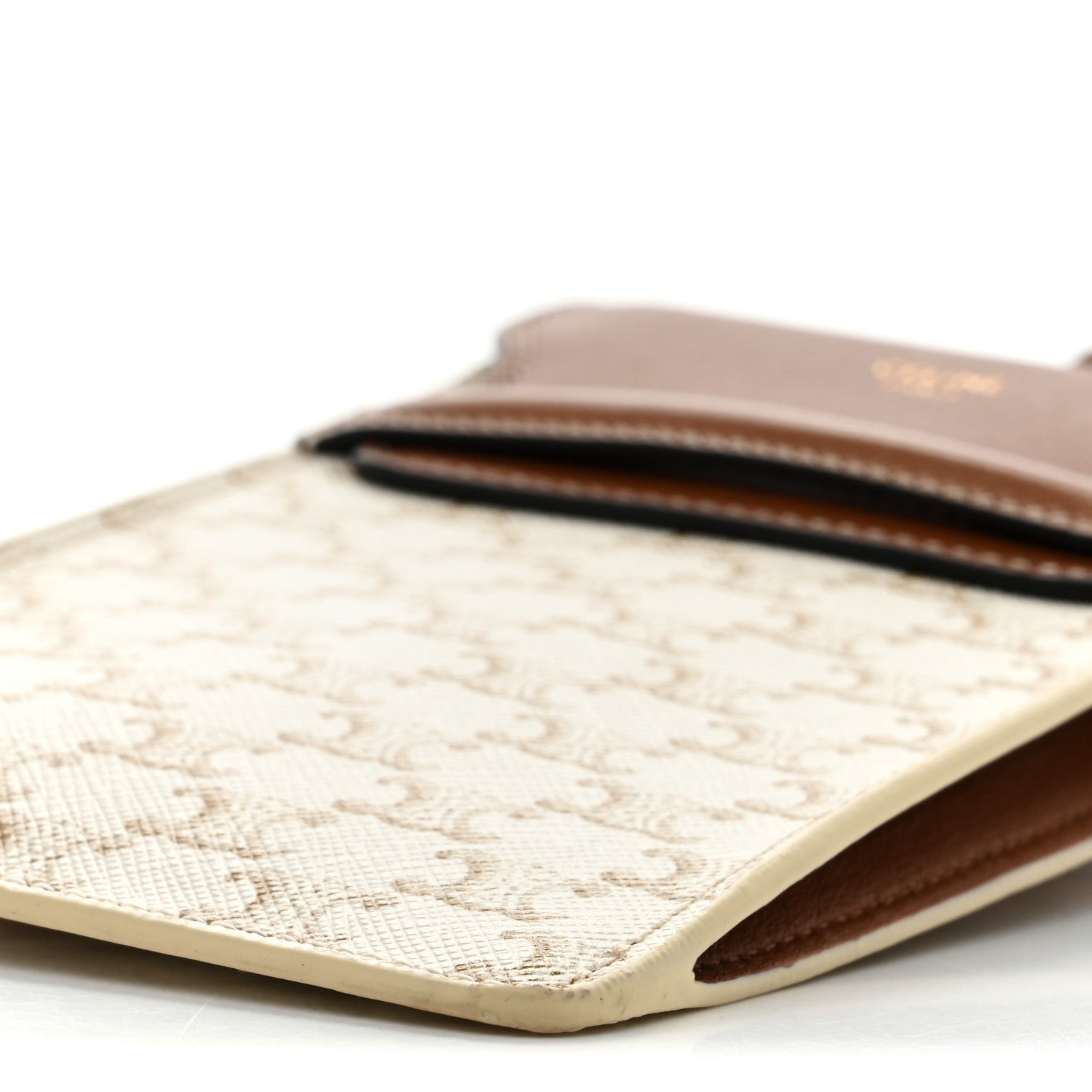 Celine Triomphe Canvas Lambskin Phone Pouch With Flap White Tan 11 of 11